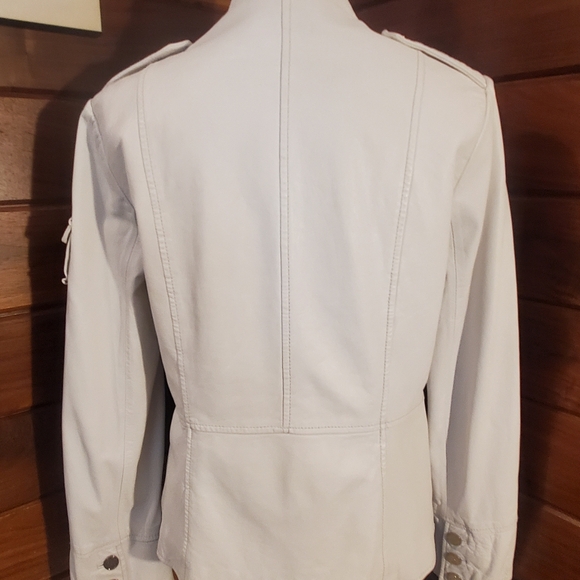 Tory Burch Leather Women's White Military Style Jacket Coat 14 Fits 10 12 - Picture 5 of 14